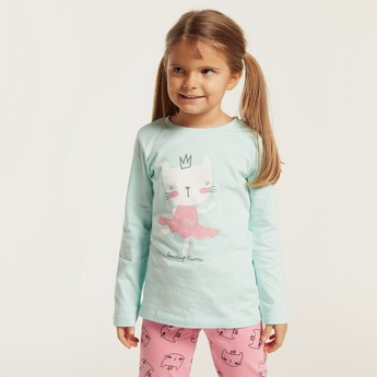 Juniors Printed Long Sleeves T-shirt and Pyjama Set