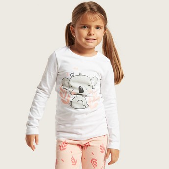 Juniors Graphic Print T-shirt and All-Over Printed Pyjamas Set