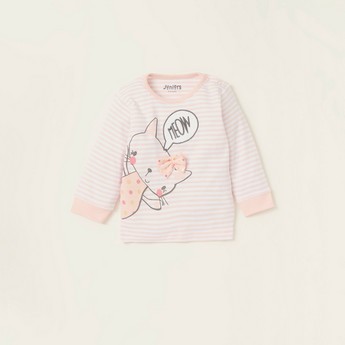 Juniors Hello Kitty Themed Striped T-shirt and Full Length Pyjama Set