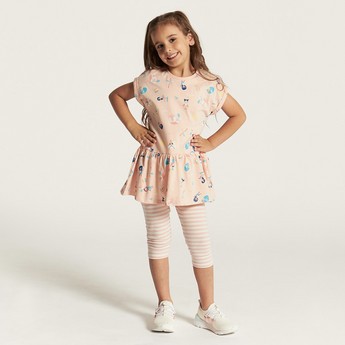 Juniors Printed Peplum Top and Striped Leggings Set