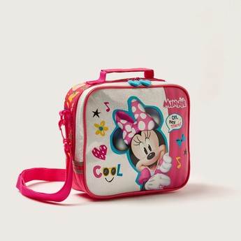 Disney Minnie Mouse Glitter Print Lunch Bag with Zip Closure