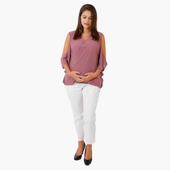 N&J V-neck Maternity cum Breastfeeding Top with Cold Shoulder Sleeves