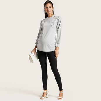 Love Mum Embellished Detail Maternity Sweatshirt with Long Sleeves