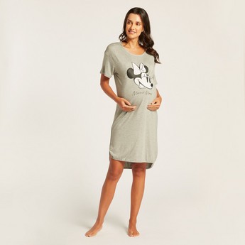 Love Mum Minnie Mouse Print Maternity Dress with Short Sleeves