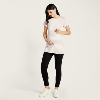 Love Mum Striped Maternity T-shirt with Short Sleeves