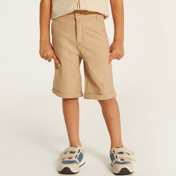 Juniors Solid Mid-Rise Shorts with Pockets and Button Closure