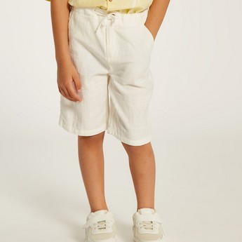 Solid Mid-Rise Shorts with Drawstring Closure and Pockets