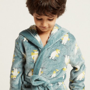 Juniors All-Over Printed Bathrobe with Long Sleeves and Pockets