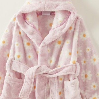 Juniors Floral Print Robe with Hood and Pockets