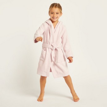 Juniors Textured Long Sleeves Bathrobe with Hood and Tie-Up Belt