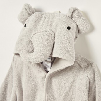 Juniors Elephant Applique Long Sleeves Robe with Hood and Tie-Up Belt