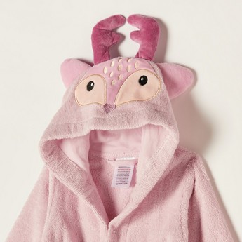 Juniors Deer Applique Long Sleeves Robe with Hood and Tie-Up Belt