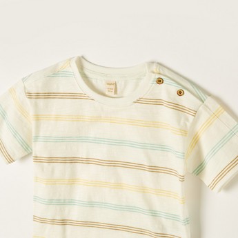 Giggles Striped T-shirt with Crew Neck and Short Sleeves