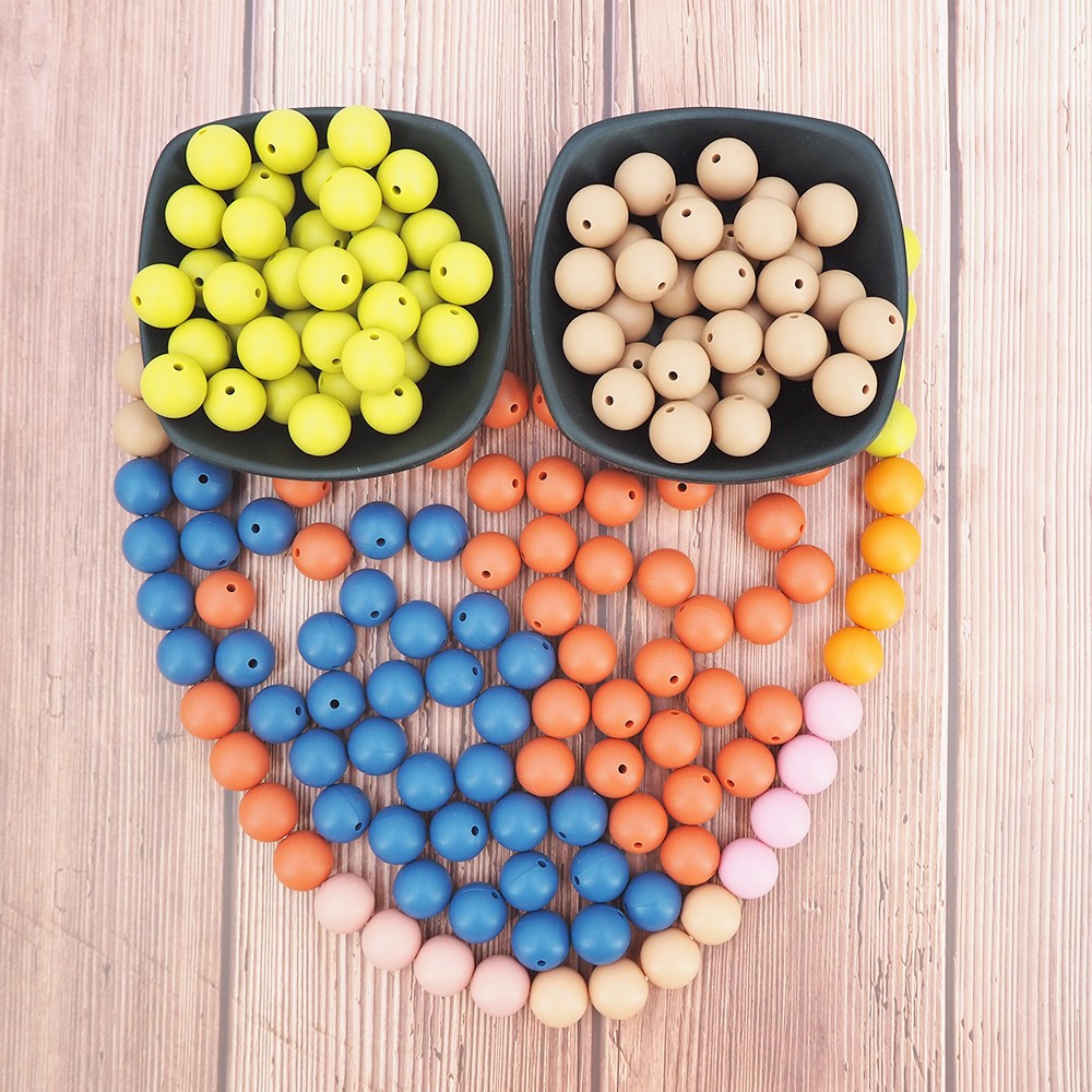 Chenkai 100pcs 15mm Silicone Round Print Beads Baby Round Shape Teething Beads BPA Free DIY Sensory Chew Toy Accessories