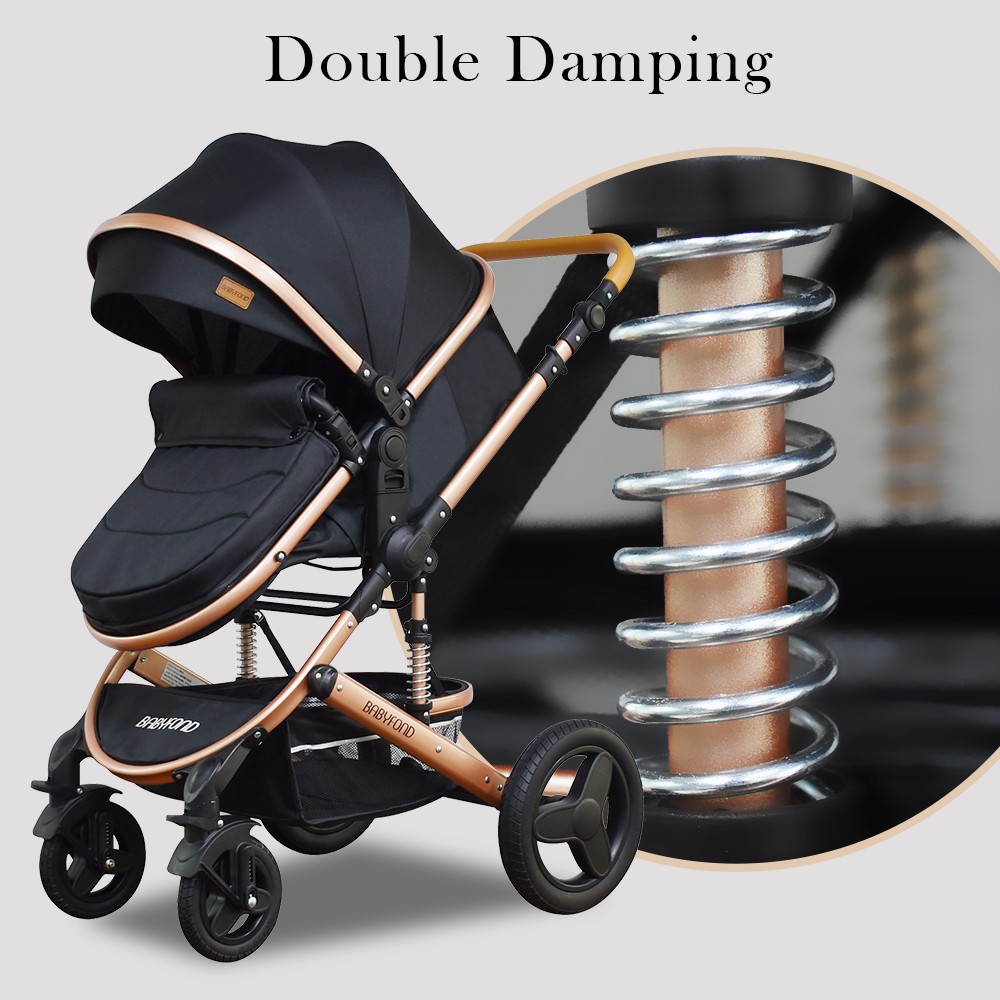 Babyfond Luxury 4 in 1 Baby Stroller High Landscape Mobility Light Stroller Newborn Baby Stroller Two-Way Folding Baby Shock Absorbing Car Sending Bag