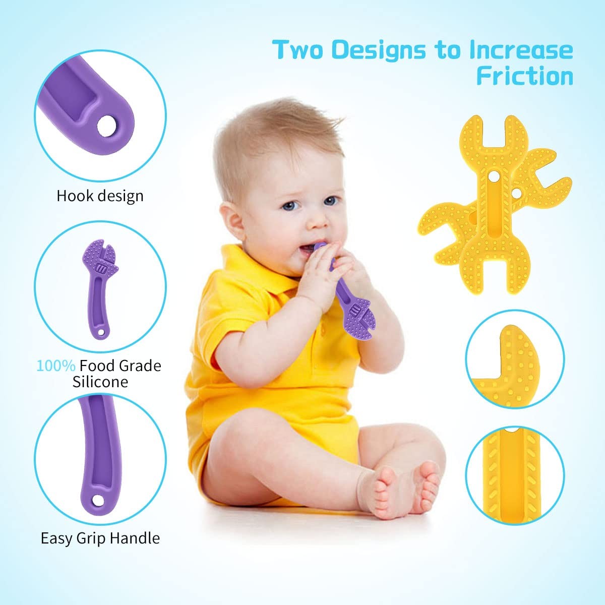 Baby Teething Silicone Toys Kit BPA Free Infant Molar Teether Toys for 0-1-2 Years 0-12-24 Months Hammer Saw