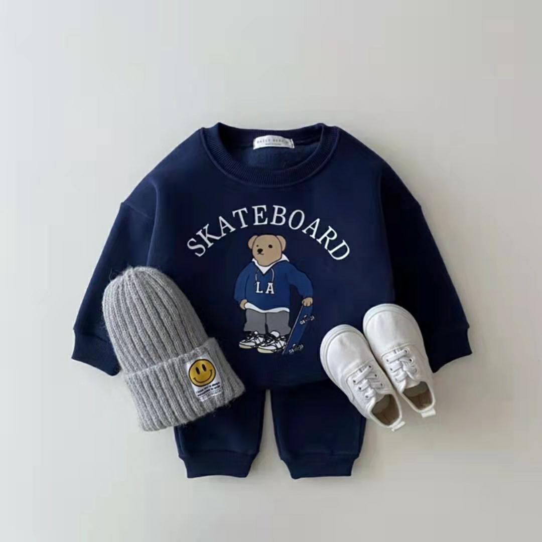 Spring New Children's Casual Clothes Suit Baby Boys Girls Long Sleeve Sweatshirt Pants 2pcs Set Kids Cartoon Bear Clothes Set