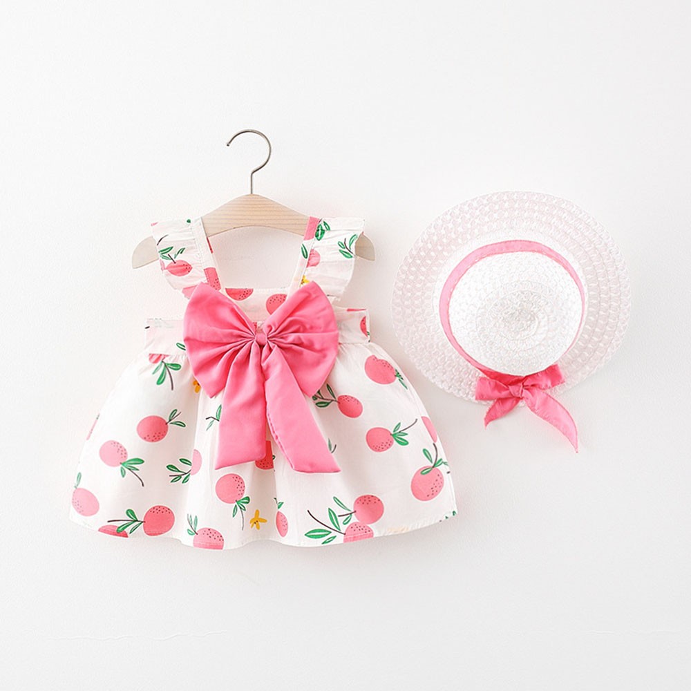 Melario 2pcs Kids Summer Set Korean Cute Floral Newborn Baby Girls Dress Sleeveless Beach Princess Toddler Sun Dresses