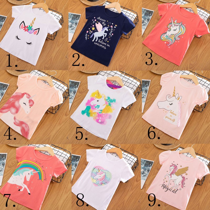 Kids Girl T-shirt Summer Baby Girls Cotton Tops Toddler T-shirt Children's Clothing Unicorn Clothes T-shirt Short Sleeve Clothes