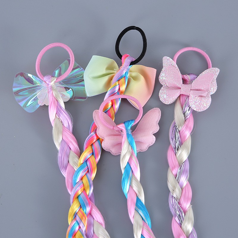 Princess Wig Ropes Cute Girls Princess Twist Hair Pieces Elastic Hair Bands Ponytail Headwear Elsa Unicorn Baby Hair Accessories