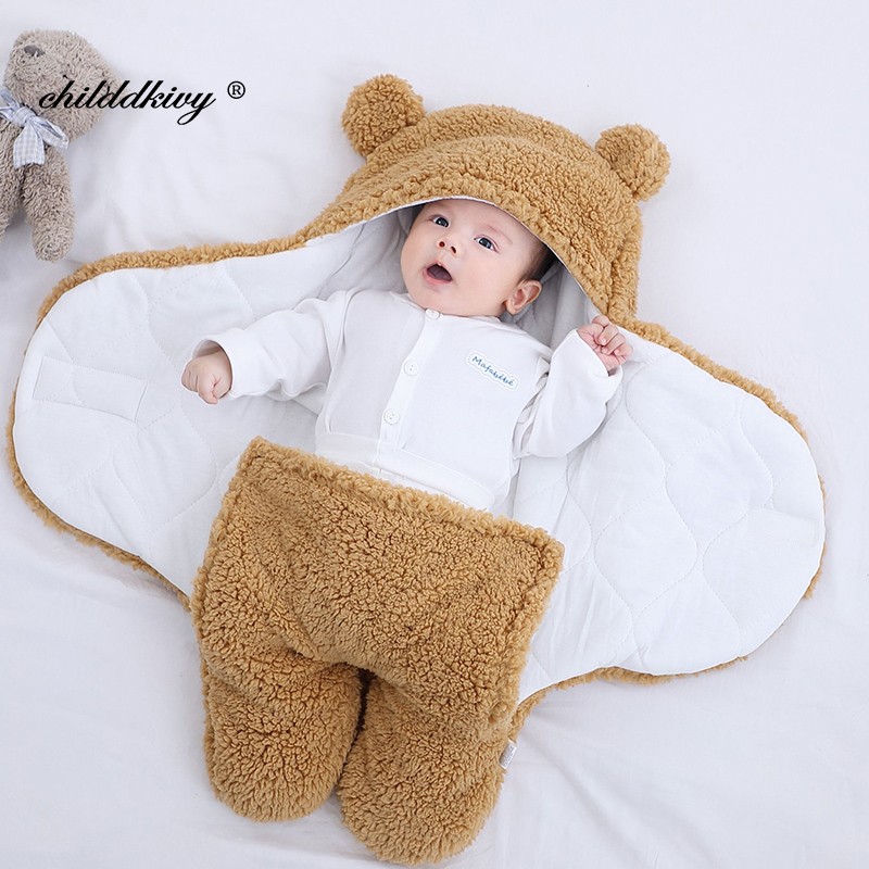 Soft Newborn Baby Wrap Blankets Baby Sleeping Bag Envelope for Newborns Sleeping Bag Cotton Thicken Cocoon for 0-9 Months Baby