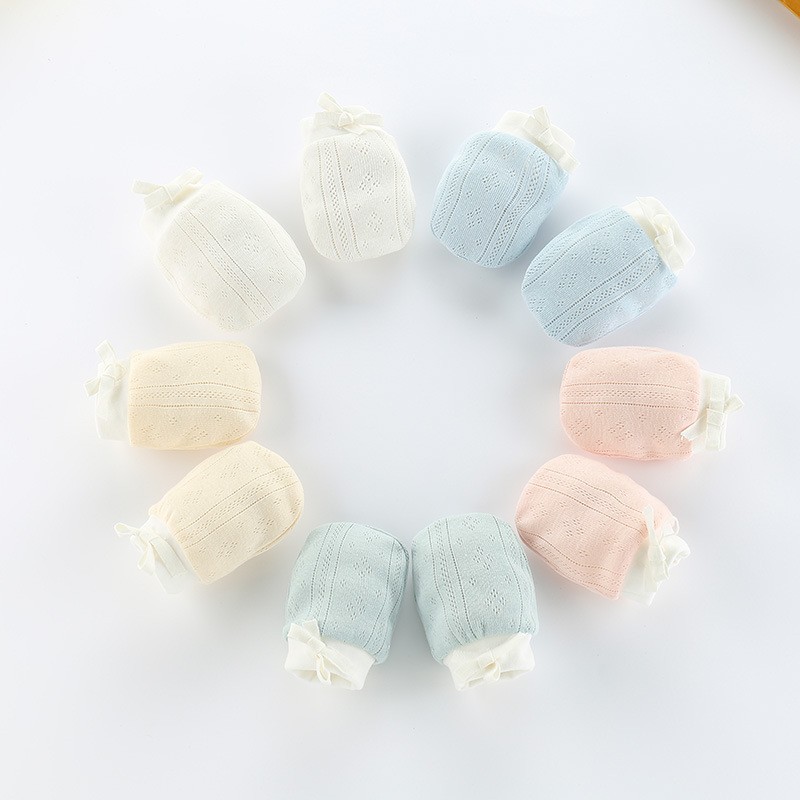 1 Pair Baby Protective Gloves Newborn Gloves Infant Supplies Cute Soft Adjustable Pure Color Breathable Cotton Gloves For Baby 0-24M