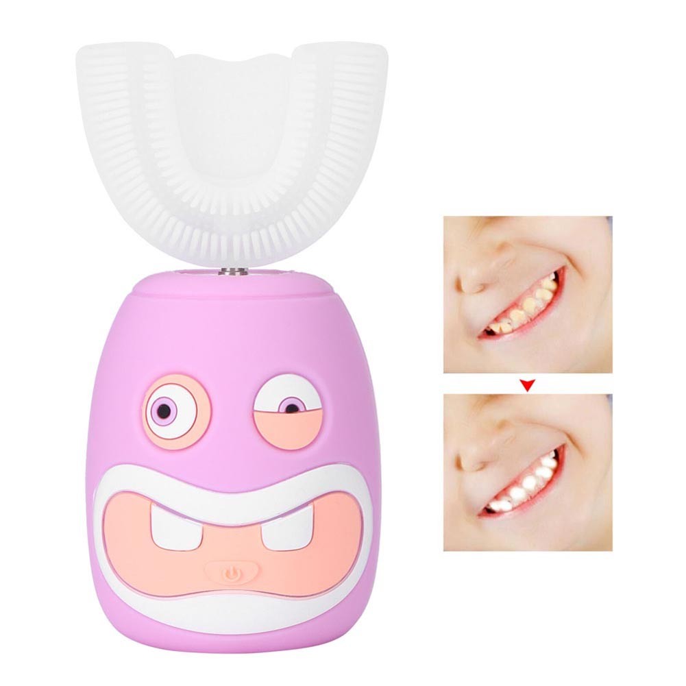 Children's Electric Sonic Toothbrush Silicone Cartoon Rabbit Pattern U-shaped Toothbrush Waterproof Automatic Oral Cleaning Tool