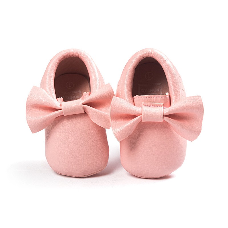 Newborn Baby Shoes Infant Boys Girl First Walker PU Sole Princess Bowknot Fringe Toddler Baby Crib Shoes Casual Moccasins
