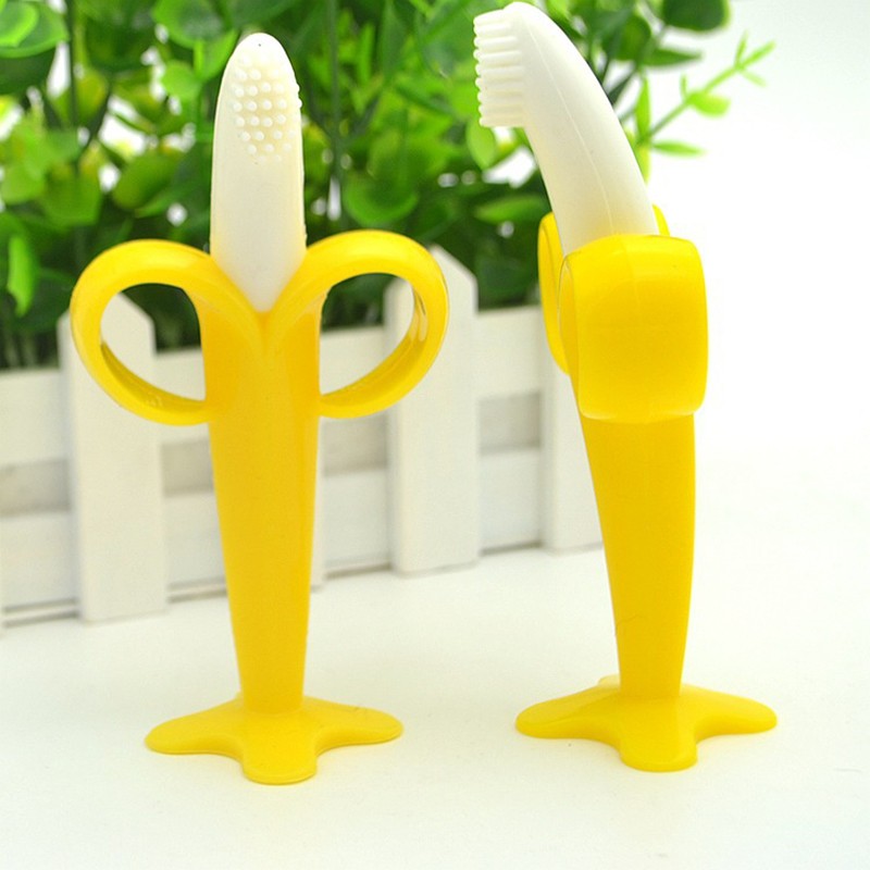 Baby Silicone Training Toothbrush BPA Free Banana Shape Safe Bite Teether Chew Toys Teething Ring Gift for Baby Infant Chew