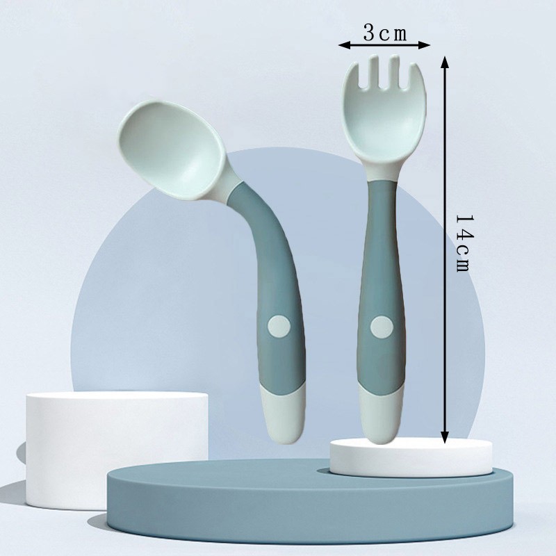 2pcs/set PP + TPE Spoon + Fork Set Non-slip Bendable Baby Helper Feeding Tableware Baby Training Feeding Utensils