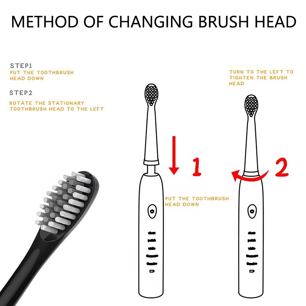 Adult Ultrasonic Electric Waterproof Toothbrush with 4 Brushes Replacement Heads USB Rechargeable Timer Tooth Brush 6 Modes