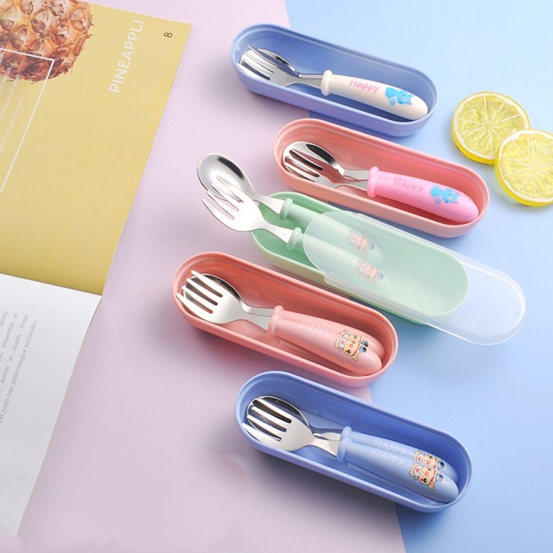 Baby Kids Cartoon Cute Spoon Fork Stainless Steel Tableware Training Learn Food Feeding Scoop Fork Utensils For Baby