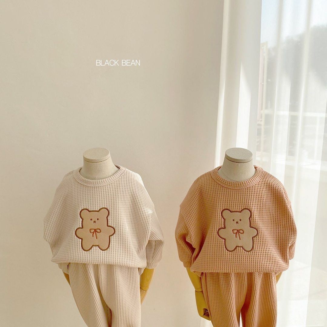 2022 New Children's Casual Clothes Set Boys Girls Bear Sweatshirt + Pants 2 Pieces Suit Solid Color Cotton Kids Baby Clothes