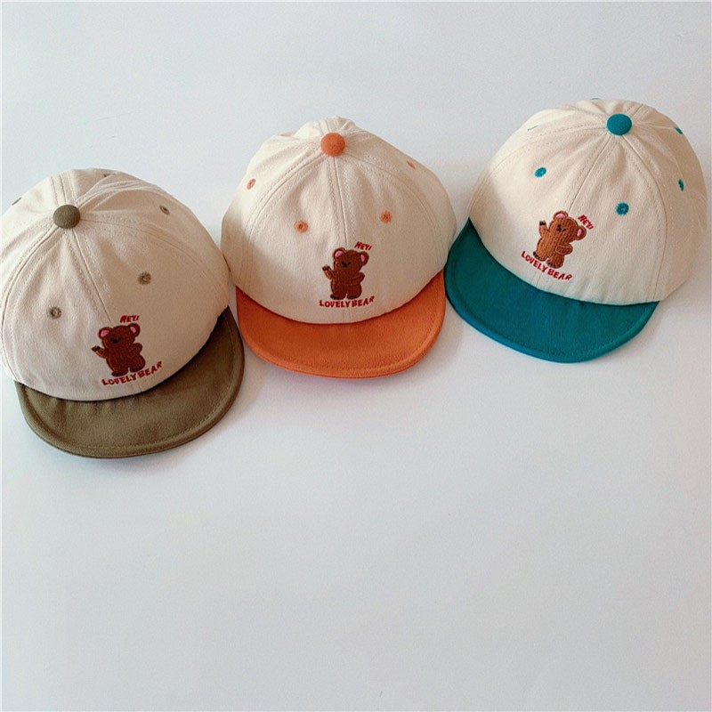 MILANCEL 2022 spring new children's colorful hat boys with embroidered bear short-brimmed hat girls sun hat