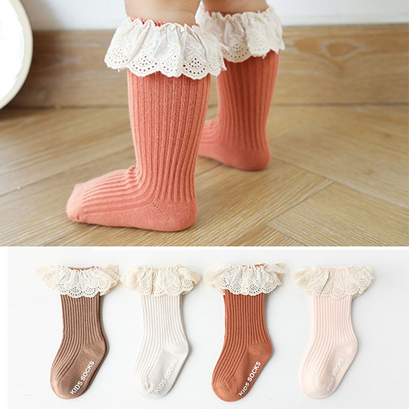 Baby Socks New Kids Toddlers Girls Knee High Long Soft Cotton Lace Baby Children Socks Baby Girl Socks 0 to 3 Years Autumn Clothes