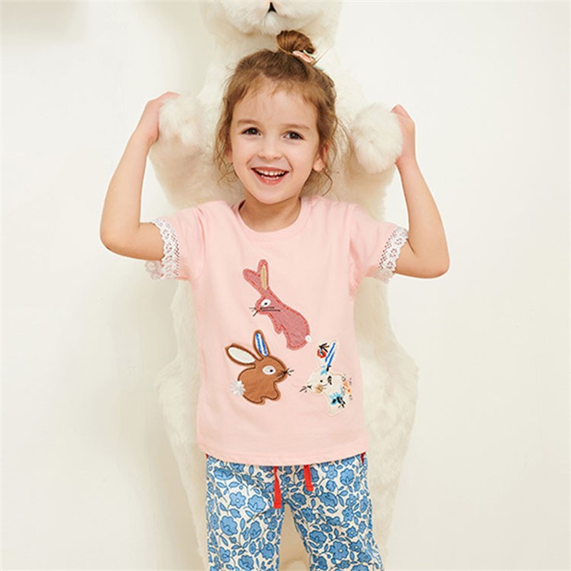 Little maven 2022 Pretty Baby Girls T-shirt Cotton Lovely Rabbit Tops Children Casual Clothes For Baby Toddler Kids