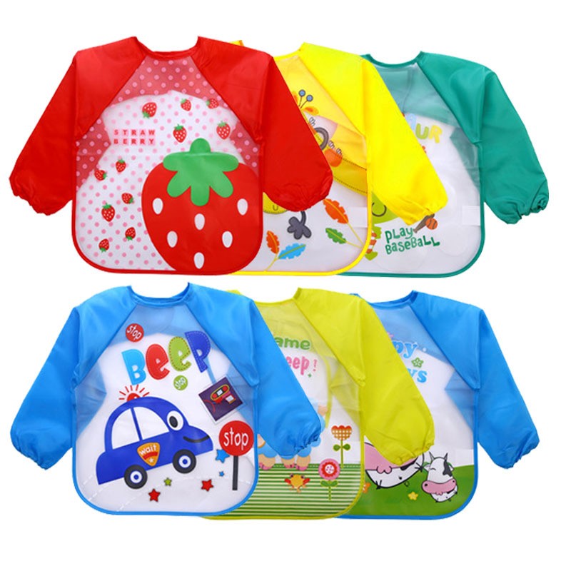 Baby Bandana Bibs Cute Cartoon Colorful Bibs Waterproof Infant Eating Children Sketch Long Sleeve Apron Baby Self Feeding Bib