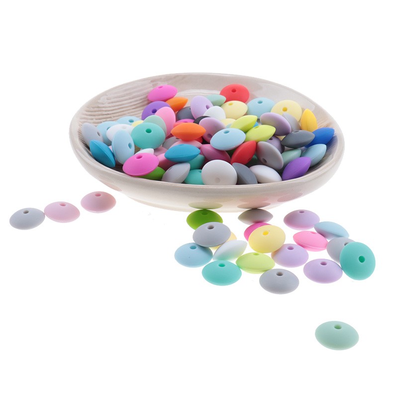 300pcs Silicone Flat Beads 12*6mm Chew Baby Teething Beads Lentil DIY Pacifier String Pearl Baby Toys Nurse Gift BPA Free