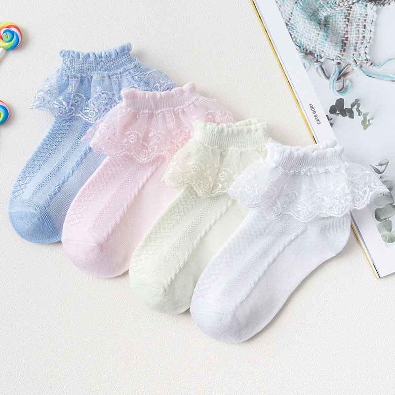 10pairs/lot Baby Girls Kids Lace Ruffle Socks Princess Mesh Children Ankle Short Breathable Cotton White Pink Blue Toddler Sock