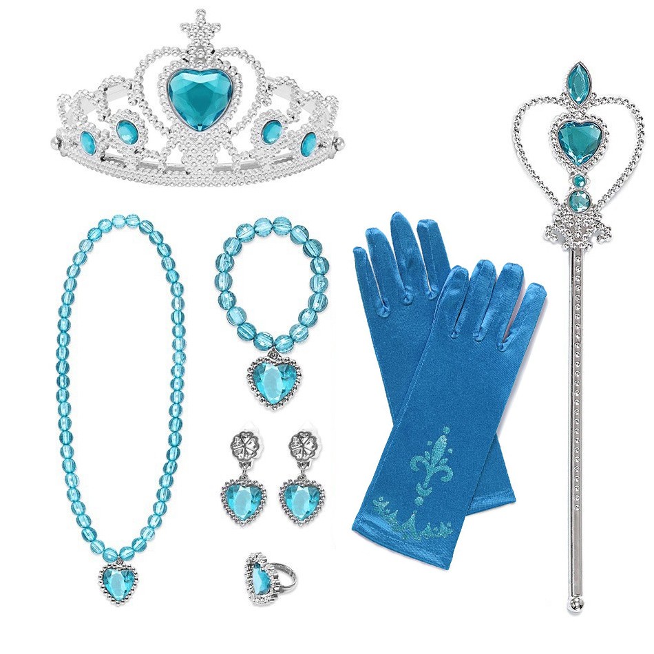 Frozen Cinderella Anna Princess Accessories Girls Fancy Dress Gloves Bowknot Wand Crown Bracelet Neacklace JYF