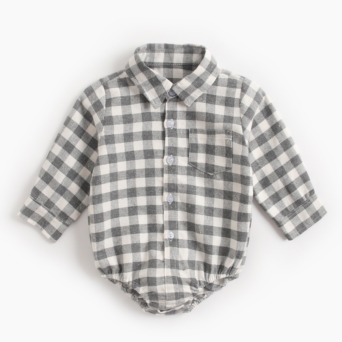 2022 Newborn Plaid Long Sleeve Baby Shirt Spring Autumn Turn-down Collar Front Pocket Shirt Baby Bodysuit Shirt