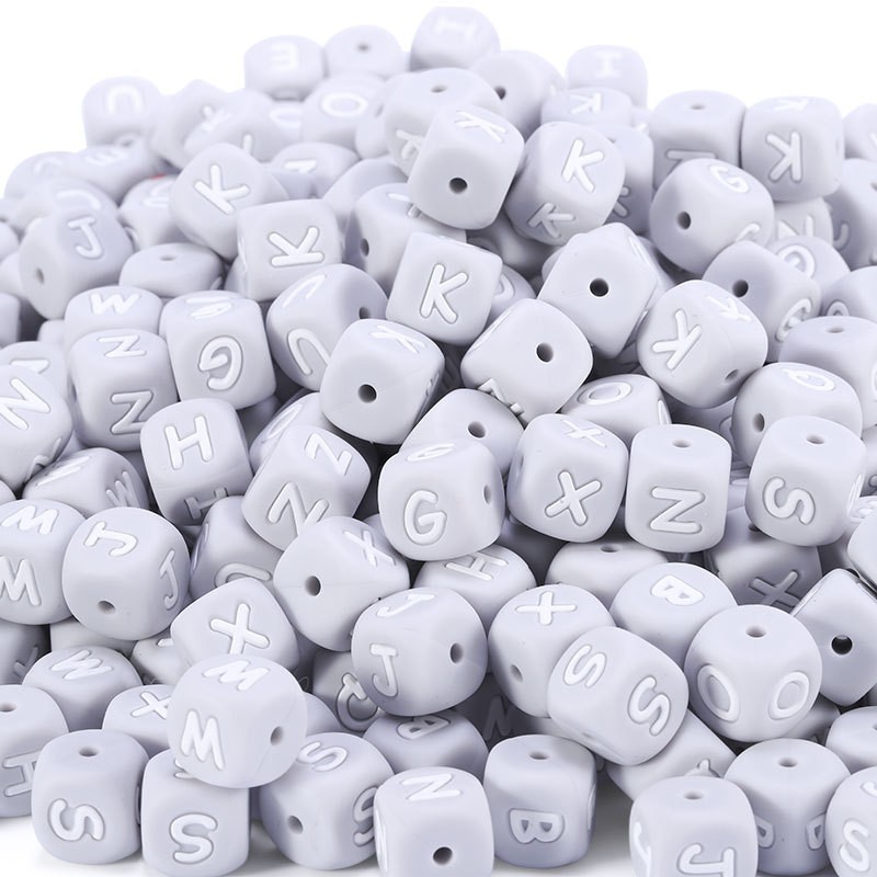 Coskiss 20pcs Baby Teether Beads Gray Silicone Letter Beads Silicone Beads Baby Teething Chew Pendant Beads DIY