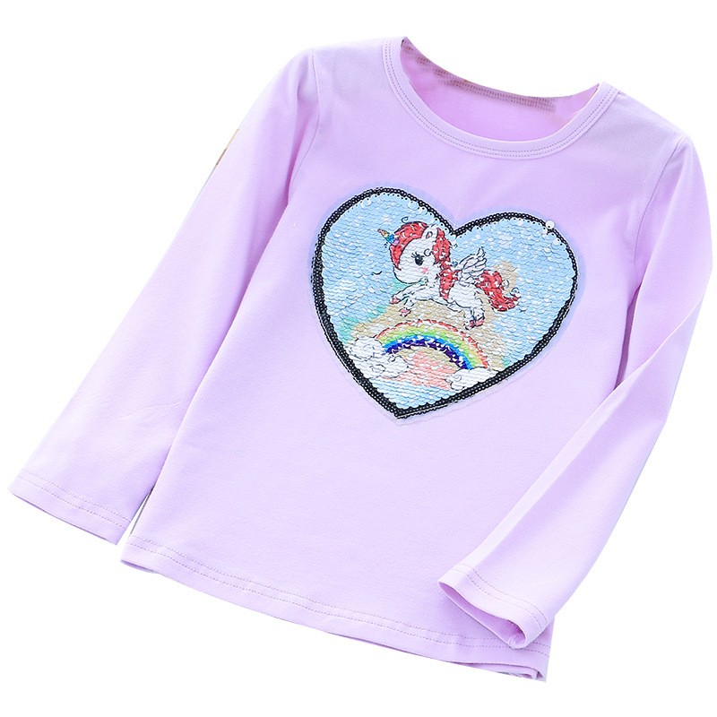 Long Sleeve Children Kids Girls T-shirt Unicorn Sequin Cotton Tops Tees Tops Fashion Girls Clothes