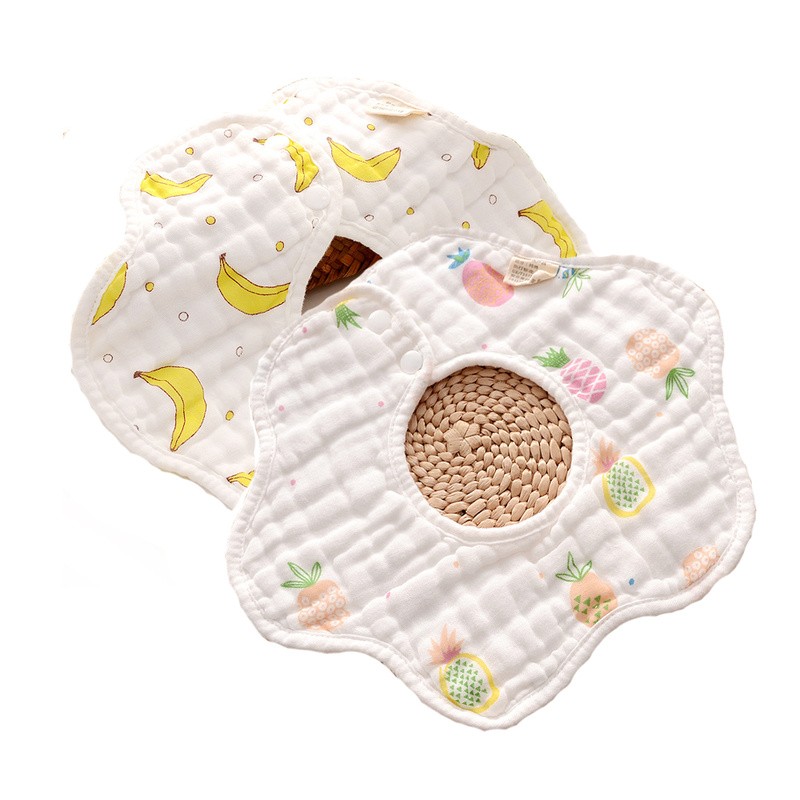 2Pcs 360 Degrees Rotating 8 Layer Cotton Infant Baby Bibs Cute Various Printed Waterproof Soft Comfortable Saliva Towel Baby Bib