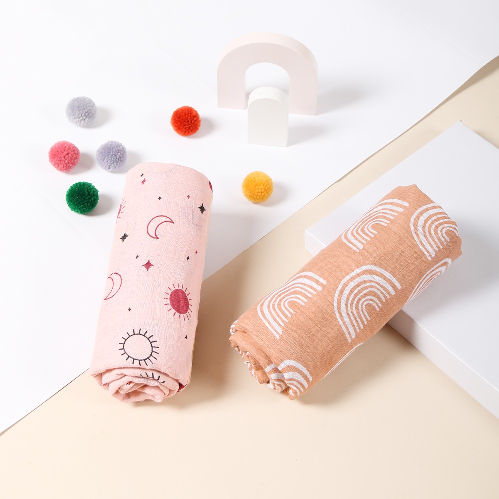 Kangobaby Fashion Muslin Cloth Swaddle Diaper Wrap Baby Receiving Blanket Squares Babyroom Decor 120x120cm 100% Cotton 2-Piece