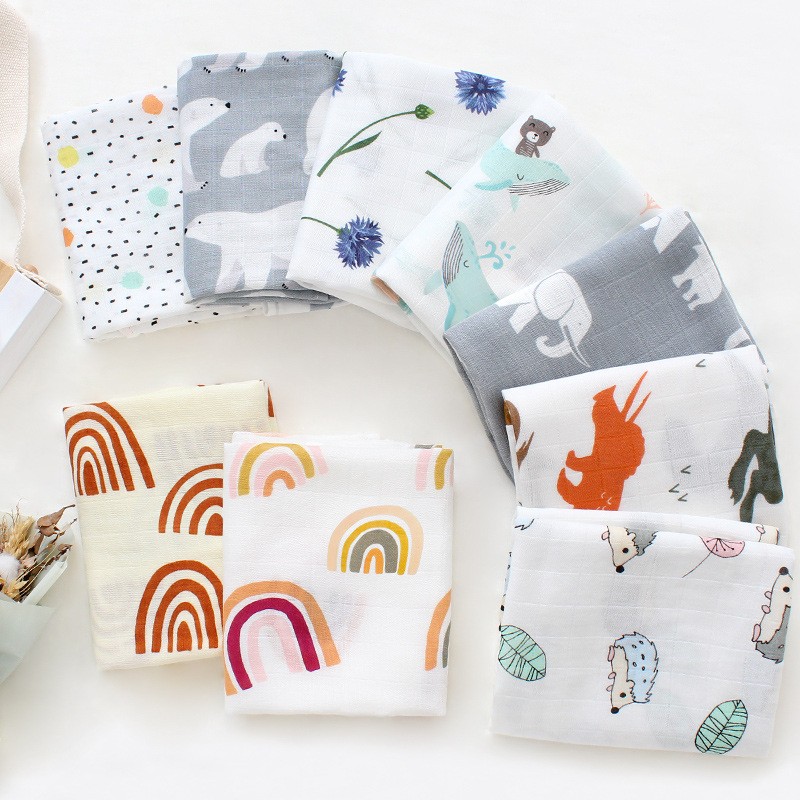 Bamboo Cotton Chiffon Bibs, 60 x 60cm, Multifunctional Burp Cloth Bibs, Soft Printed Baby Cloth