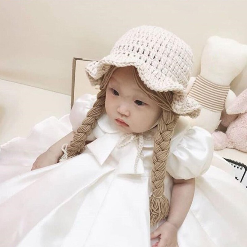 Winter Soft Warm Cute Big Braid Wig Kids Girls Princess Hat Toddler Children Knitted Hat Christmas Xmas Party 48-52cm Hot