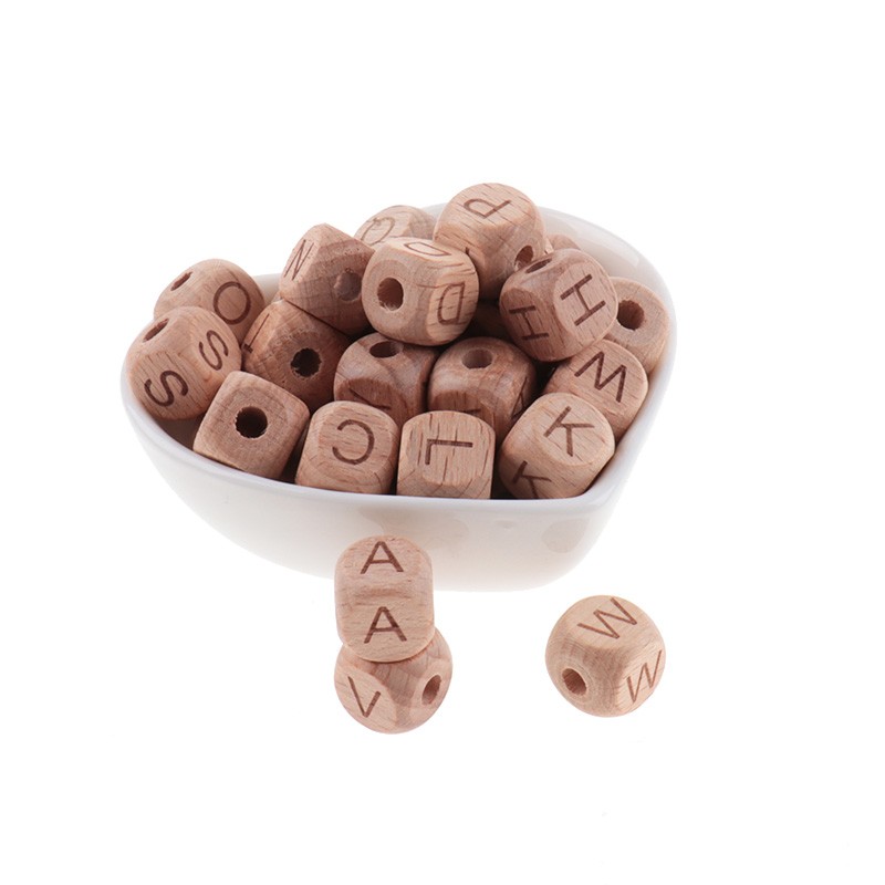 200pcs 12mm Beech Wooden Beads For Baby Wood Letters Bead Baby Teether Diy Beads With Silicone Teether Letters Alphabet