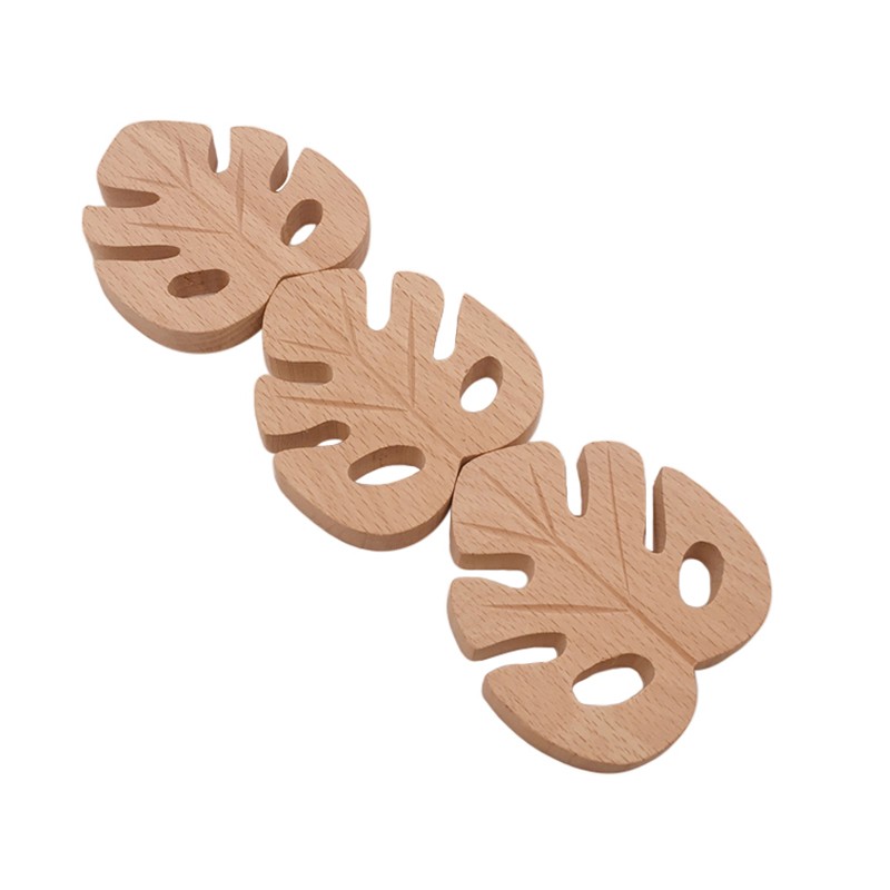 Baby Nursing Teether Accessories Beech Wood Leaves Food Grade Sensory Toy DIY Teething Jewelry Pendant Baby Teether