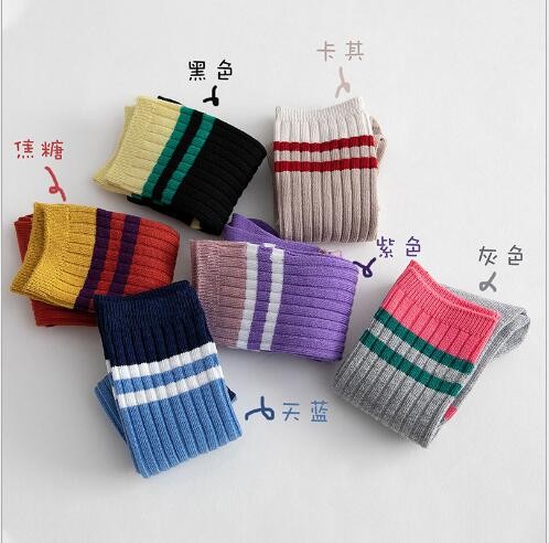 3 pairs 1-8 years old 2021 spring and summer new parallel stripes striped kids middle tube children's socks